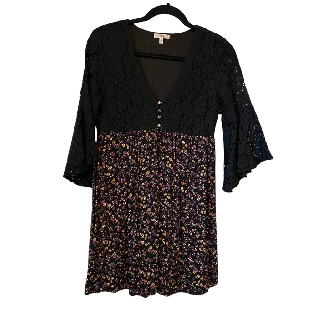 Black flare dress with floral bottom